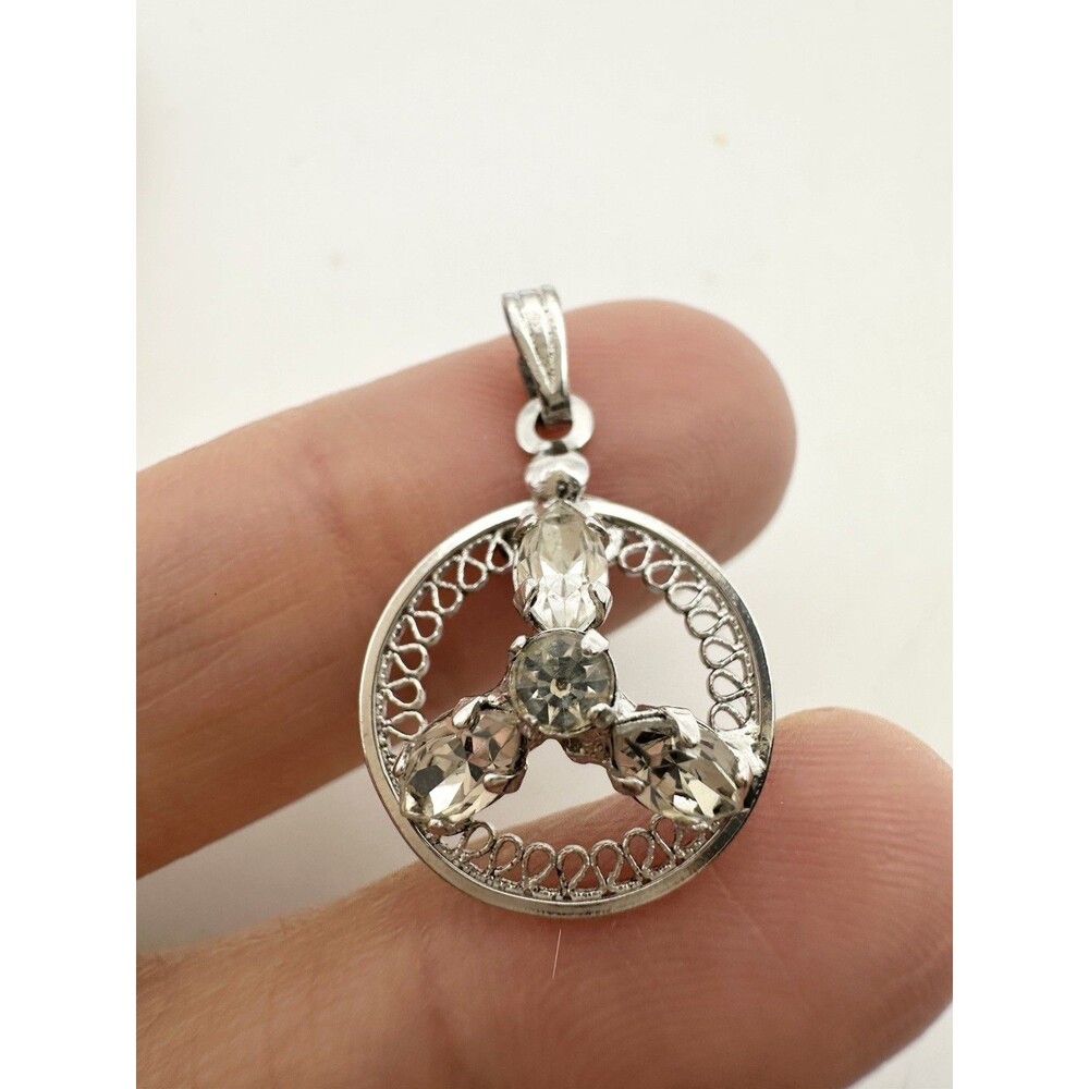Vintage Sterling Silver Filigree Rhinestone Pendant